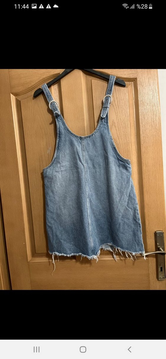 Kadın Mavi Denim Kısa Salopet - Görsel 2