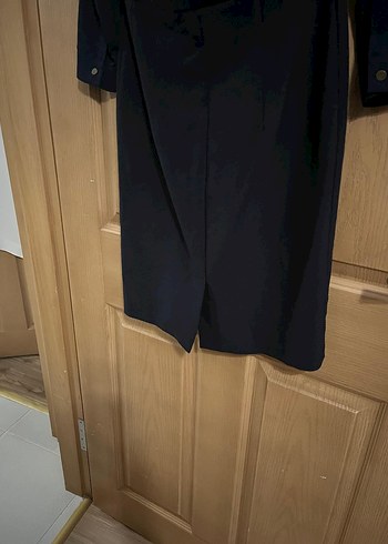 Lacivert Uzun Kollu Kemerli Ofis Elbisesi - Görsel 8