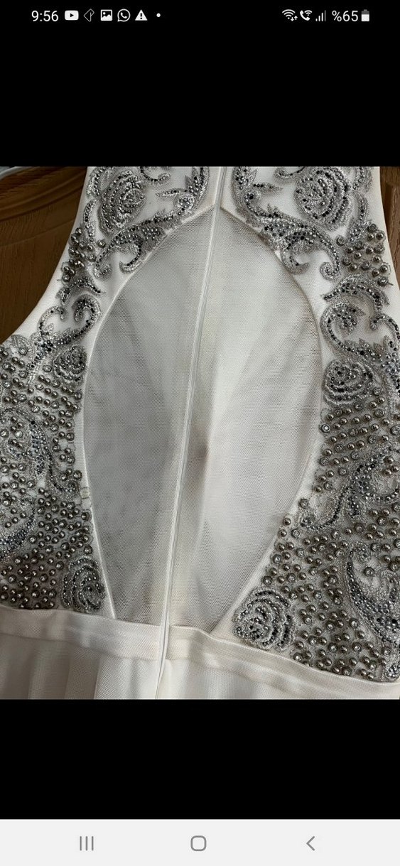 İşlemeli Boncuklu Beyaz Uzun Abiye Elbise - Görsel 2