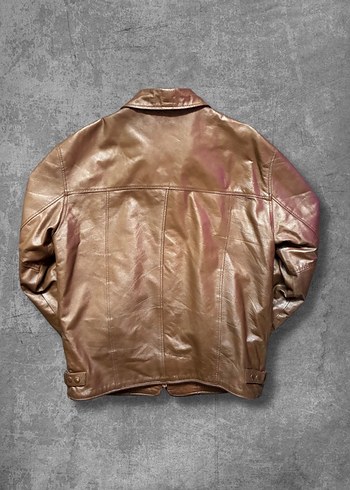 Vintage Erkek Kahverengi Deri Ceket - Görsel 3