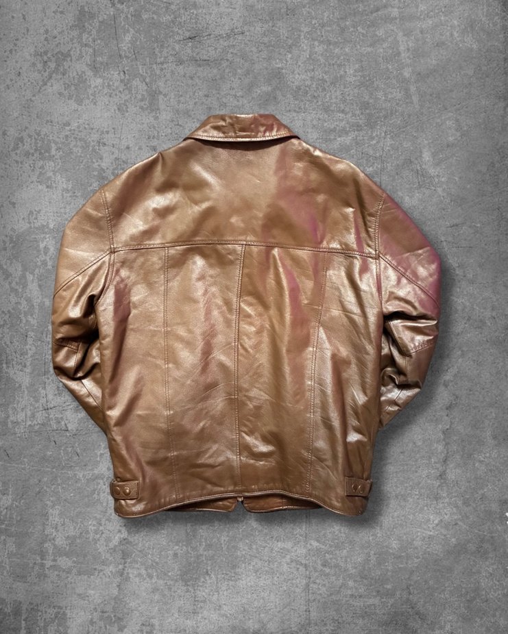 Vintage Erkek Kahverengi Deri Ceket - Görsel 3