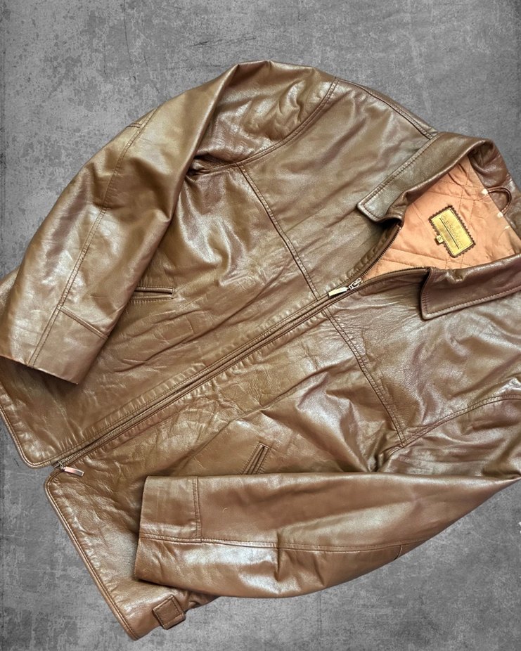Vintage Erkek Kahverengi Deri Ceket - Görsel 2