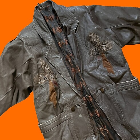 American Vintage Desenli Bayan Vintage Deri Ceket