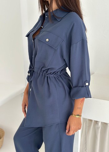 m Beden lacivert Renk Düğmeli Lacivert Denim Kadın Takım
