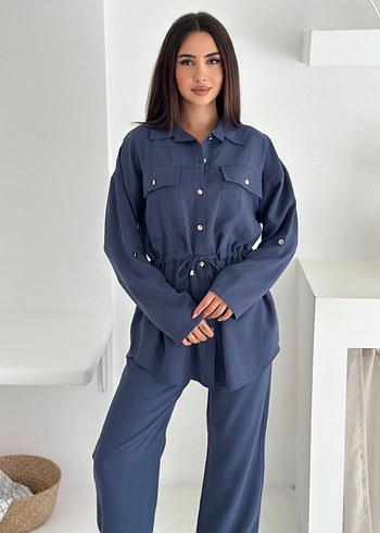 Diğer Düğmeli Lacivert Denim Kadın Takım
