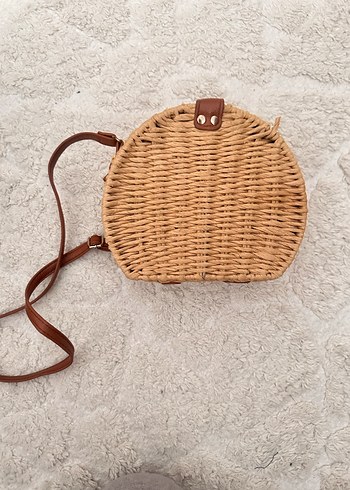  Beden Bej Hasır Yuvarlak Omuz Çantası