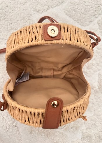 Zara Home Bej Hasır Yuvarlak Omuz Çantası