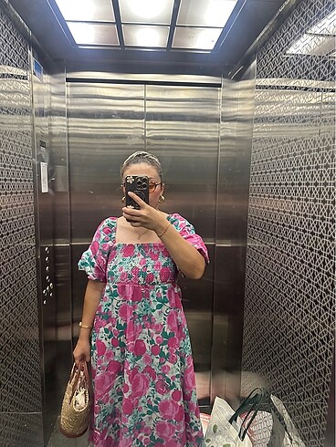 l Beden pembe Renk Çiçekli elbise
