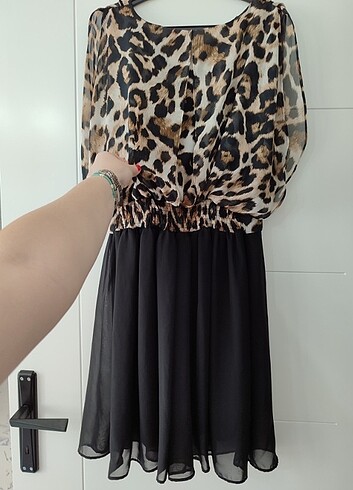 42 Beden Leoparlı şifon elbise