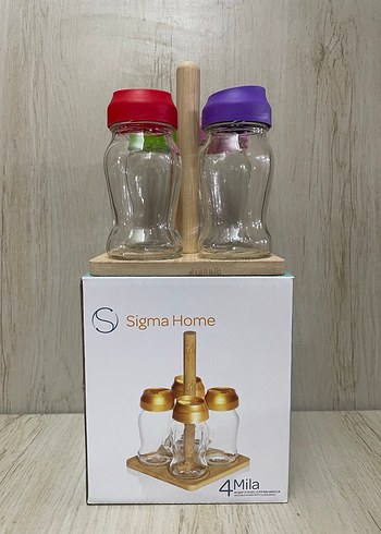 4LÜ AHŞAP STANDLI CAM BAHARATLIK SETİ - Görsel 2