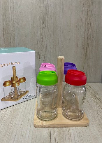 4LÜ AHŞAP STANDLI CAM BAHARATLIK SETİ - Görsel 4