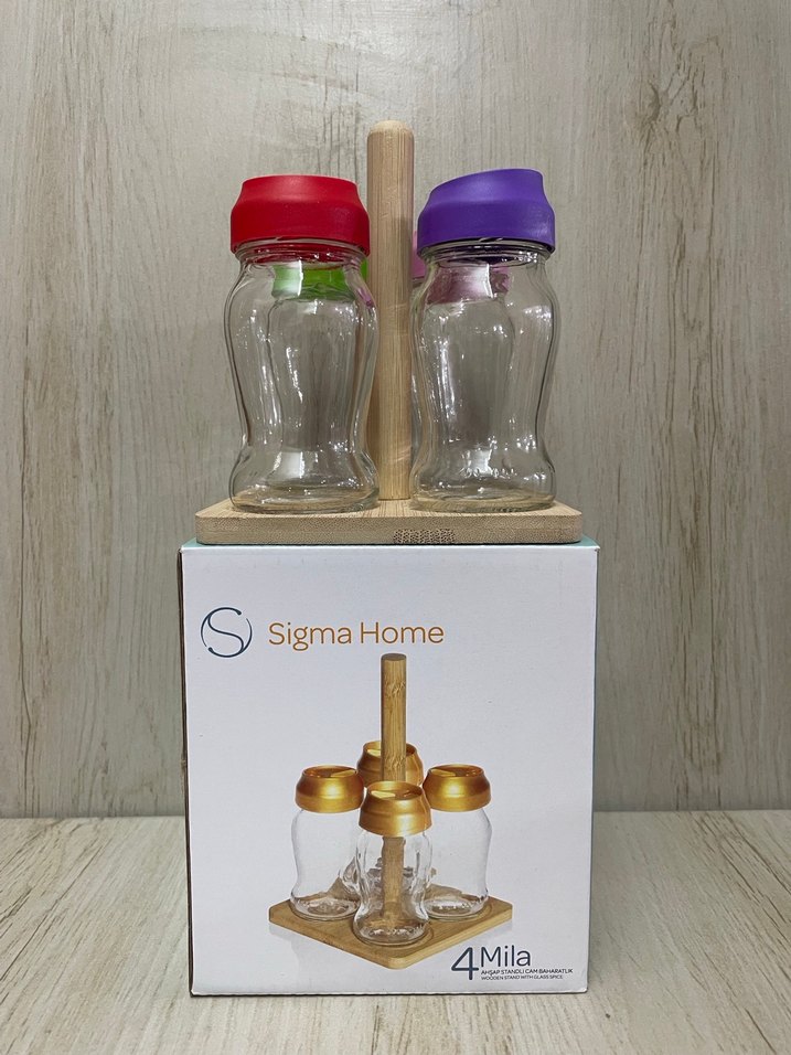 4LÜ AHŞAP STANDLI CAM BAHARATLIK SETİ - Görsel 2