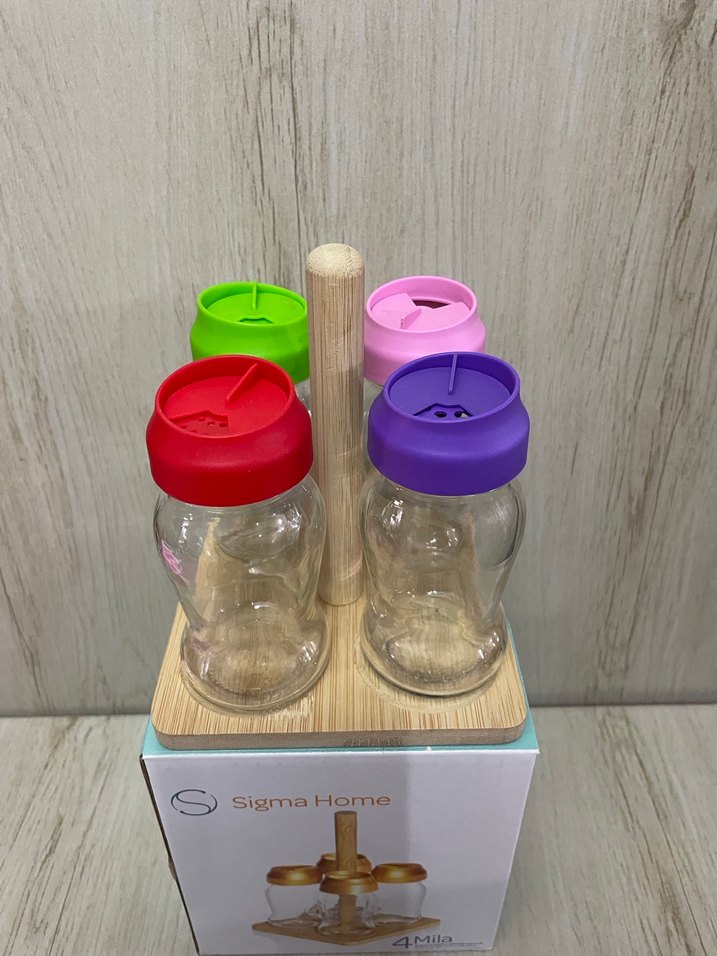 4LÜ AHŞAP STANDLI CAM BAHARATLIK SETİ - Görsel 3