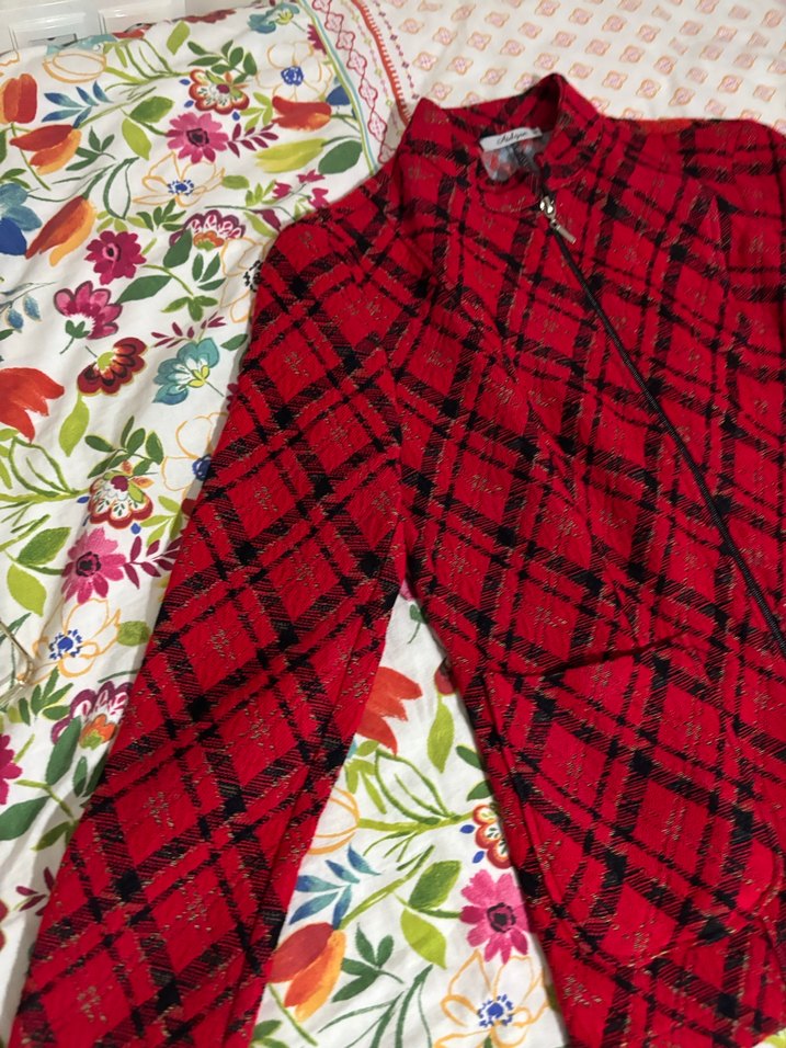 Kırmızı Desenli Fermuarlı Kadın Ceket - Görsel 2