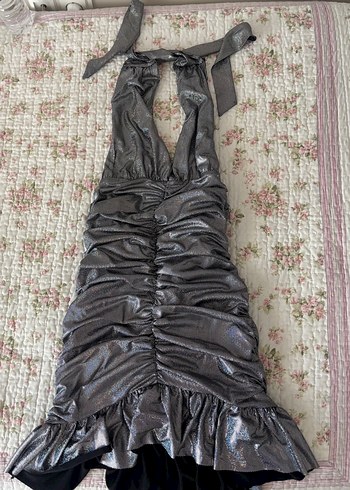 Gümüş Boyundan Bağlamalı Parti Elbisesi - Görsel 4