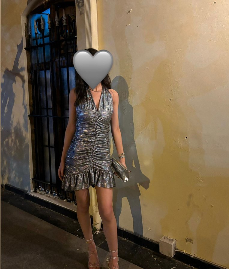 Gümüş Boyundan Bağlamalı Parti Elbisesi - Görsel 3