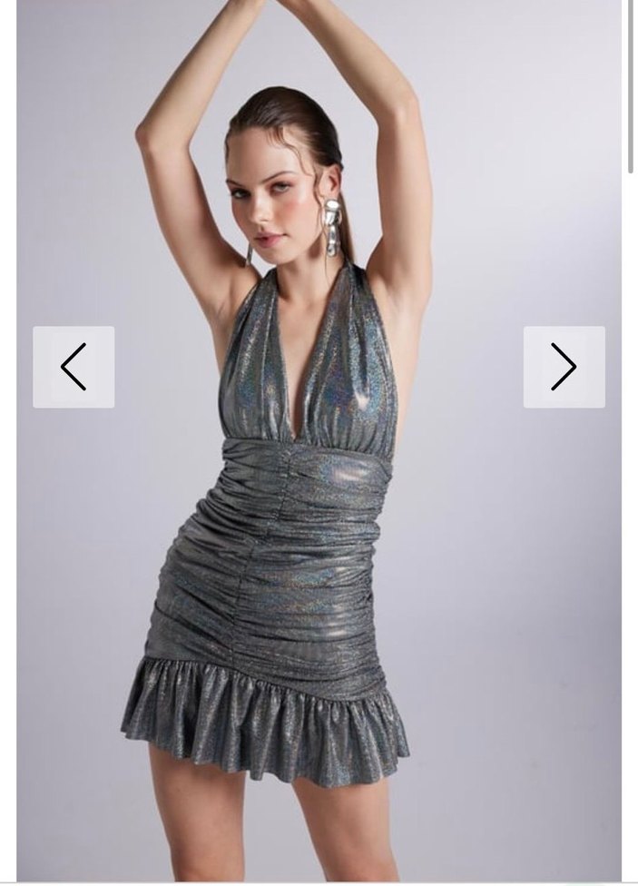 Gümüş Boyundan Bağlamalı Parti Elbisesi - Görsel 2