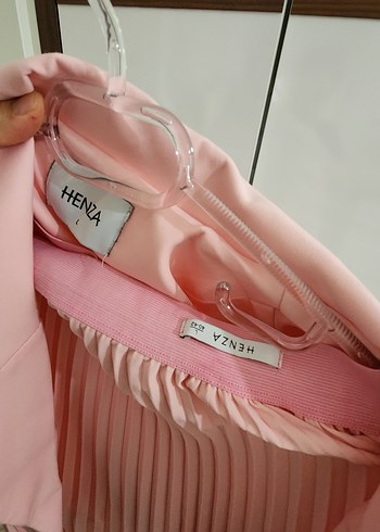 l Beden pembe Renk Pembe Piliseli Uzun Kadın Elbise