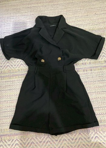 Düğmeli Siyah Kadın Tulum - Görsel 2