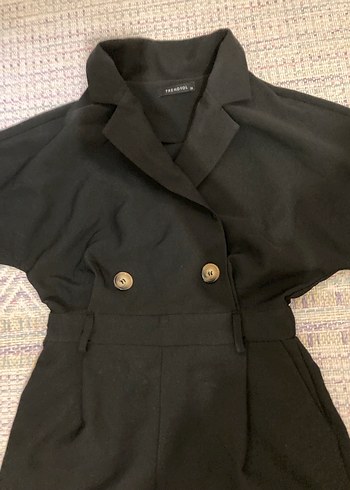 Düğmeli Siyah Kadın Tulum - Görsel 3