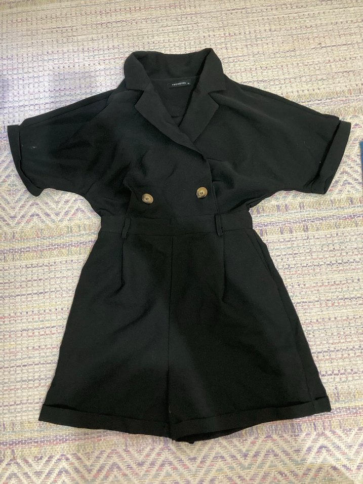 Düğmeli Siyah Kadın Tulum - Görsel 2