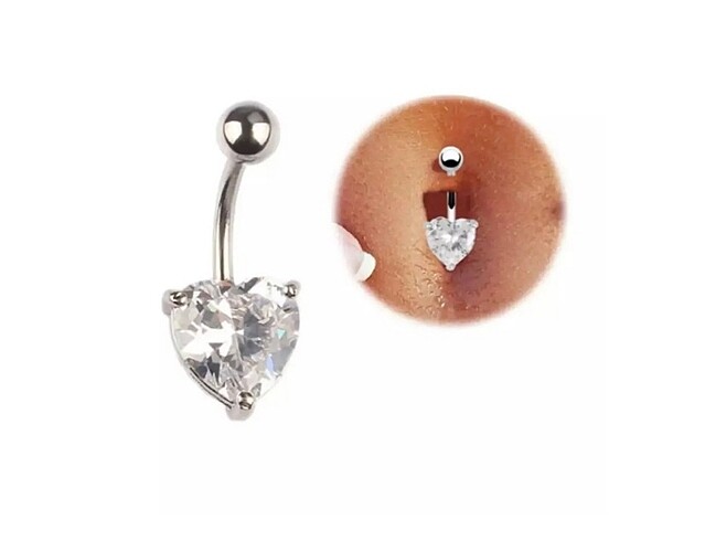 Kalp Taşlı Göbek Piercing