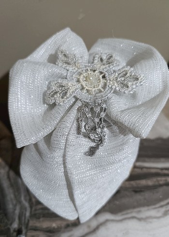 İnci İşlemeli Beyaz Gelin Aksesuarı - Görsel 2