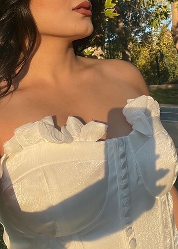 Straplez beyaz abiye - Görsel 3