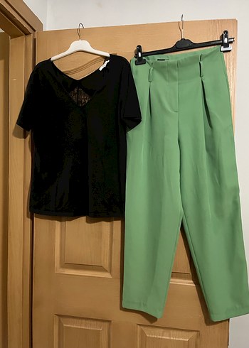 Kadın Yeşil Mini Rahat Kesim Kumaş Pantolon - Görsel 3