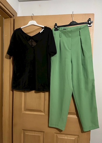 Kadın Yeşil Mini Rahat Kesim Kumaş Pantolon - Görsel 2