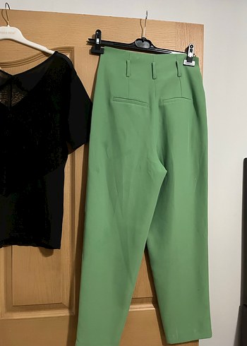 Kadın Yeşil Mini Rahat Kesim Kumaş Pantolon - Görsel 13