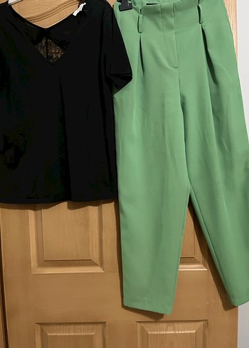 Kadın Yeşil Mini Rahat Kesim Kumaş Pantolon - Görsel 7