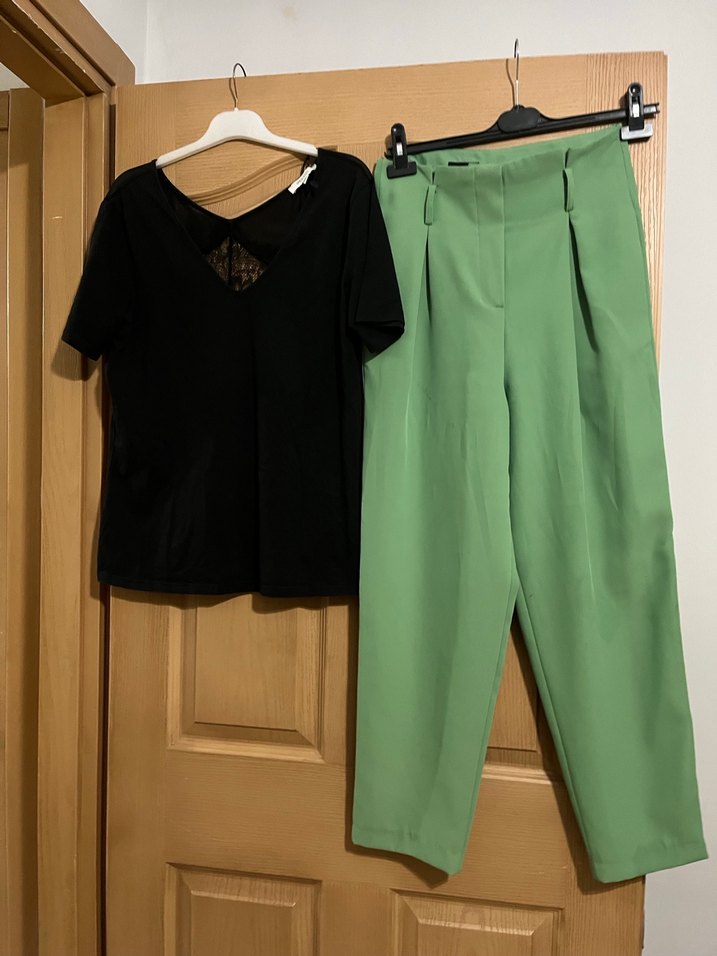 Kadın Yeşil Mini Rahat Kesim Kumaş Pantolon - Görsel 3