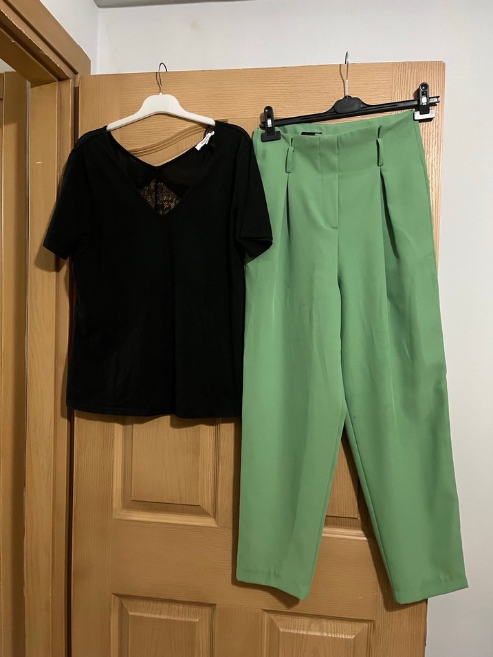 Kadın Yeşil Mini Rahat Kesim Kumaş Pantolon - Görsel 2