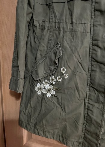 Nakışlı Haki Kadın Midi Ceket - Görsel 6