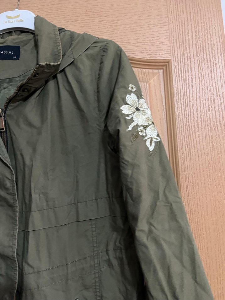 Nakışlı Haki Kadın Midi Ceket - Görsel 4