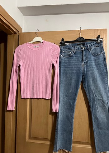 Pembe Midi Boy Dar Kesim Kadın Kot Pantolon - Görsel 3