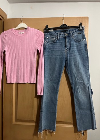 Pembe Midi Boy Dar Kesim Kadın Kot Pantolon - Görsel 4