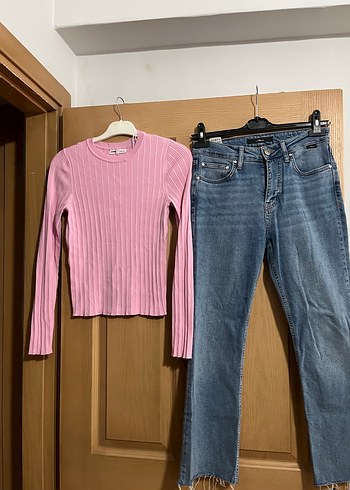 Pembe Midi Boy Dar Kesim Kadın Kot Pantolon - Görsel 2