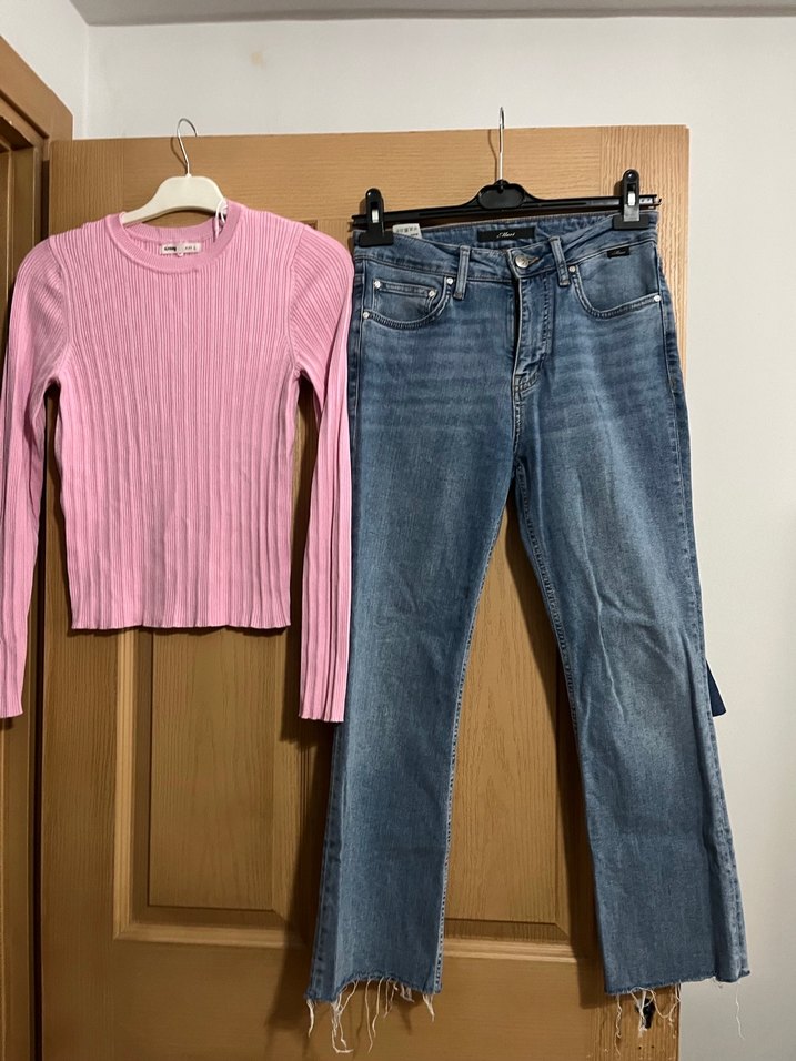 Pembe Midi Boy Dar Kesim Kadın Kot Pantolon - Görsel 4