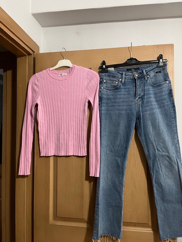 Pembe Midi Boy Dar Kesim Kadın Kot Pantolon - Görsel 2