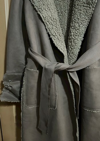 Kürk Detaylı Uzun Süet Kadın Kaban - Görsel 8