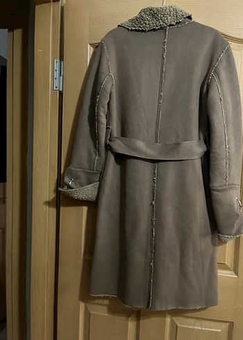 Kürk Detaylı Uzun Süet Kadın Kaban - Görsel 5