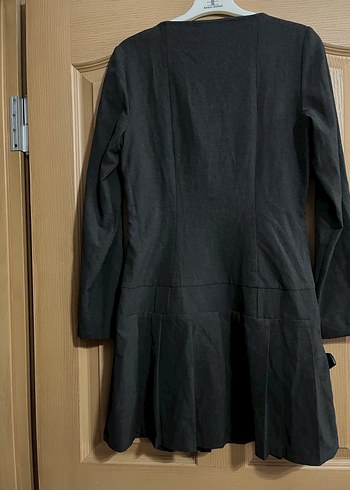 Siyah Midi Uzun Kollu Keten Elbise - Görsel 8