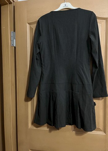 Siyah Midi Uzun Kollu Keten Elbise - Görsel 9