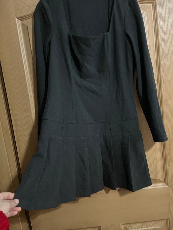 Siyah Midi Uzun Kollu Keten Elbise - Görsel 5