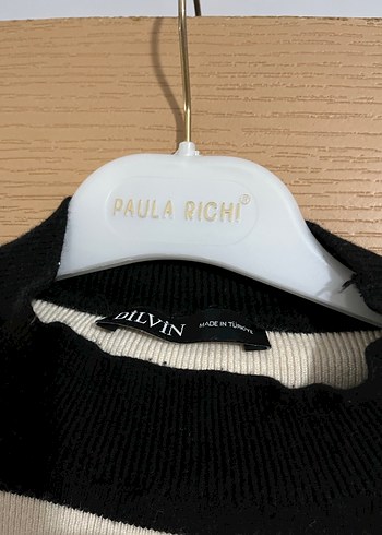 Siyah Beyaz Çizgili Deri Mini Kazak - Görsel 6