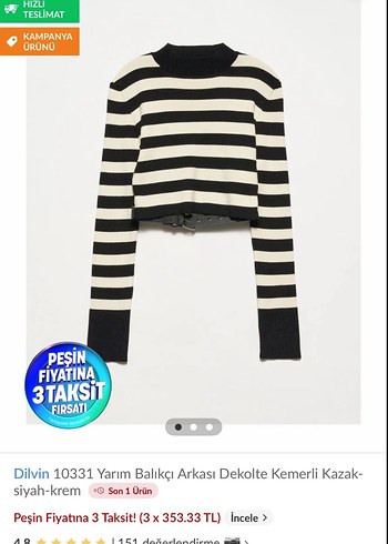 Siyah Beyaz Çizgili Deri Mini Kazak - Görsel 2