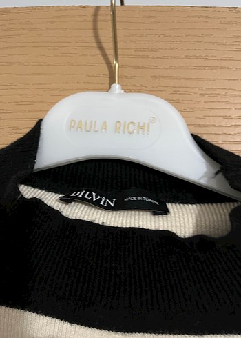 Siyah Beyaz Çizgili Deri Mini Kazak - Görsel 7