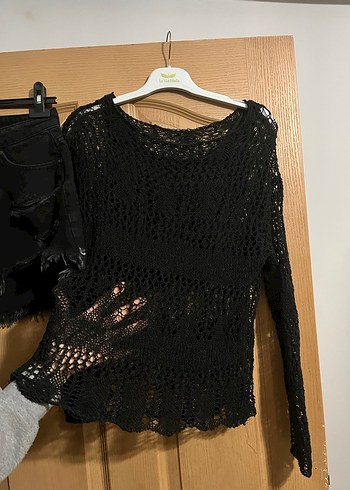 Siyah Örgü Mini Kadın Kazak - Görsel 2